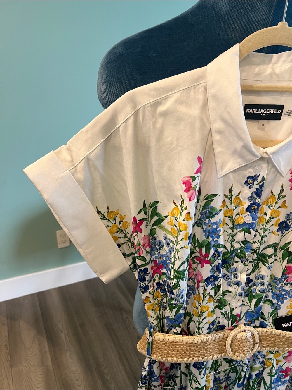 Karl Lagerfeld Cream Floral Shirt Dress with Multicolor Blooms - Picture 5 of 10